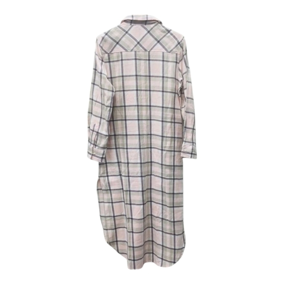 FLANNEL AUSTRALIA Chic Light Pink, Gray Plaid Shirt Dress or Duster Size 6-8 - Picture 6 of 13